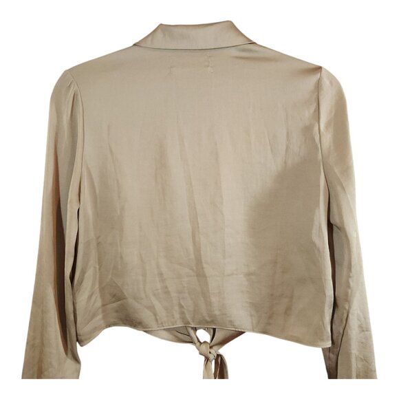 Urban Outfitters Logan Cropped Satin Tie-Front Button-Down Top Women's Small - Picture 7 of 8